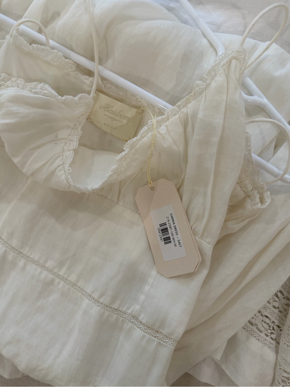 Doen Heirloom Sanna in Salt Cream Midi Cotton Slip Dress with Lace Hem - Picture 3 of 6